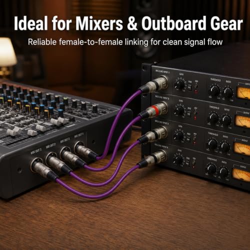 2-Pack Balanced XLR Female to Female Cable 1ft, Triple Shielded OFC Patch Cable for Studio Rack, Mixer, Patch Bay, DMX, for Shure, for Focusrite Scarlett