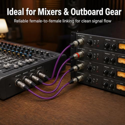 2-Pack Balanced XLR Female to Female Cable 1ft, Triple Shielded OFC Patch Cable for Studio Rack, Mixer, Patch Bay, DMX, for Shure, for Focusrite Scarlett