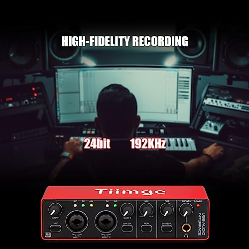 2x2 USB Audio Interface for PC, with 48V Phantom Power, 24Bit/192kHz High-Fidelity, Mic Preamplifier XLR/TSR/TS Ports, Compatible for Guitarist, Vocalist, Podcaster or Producer