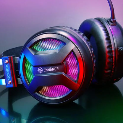 ENHANCE Scoria 2 Wired Gaming Headset - Gaming Headphones with 7.1 Surround Sound, Soft Memory Foam Earpads, Fast Access Controls - Headset with Mic Compatible with PlayStation, PC, Laptop