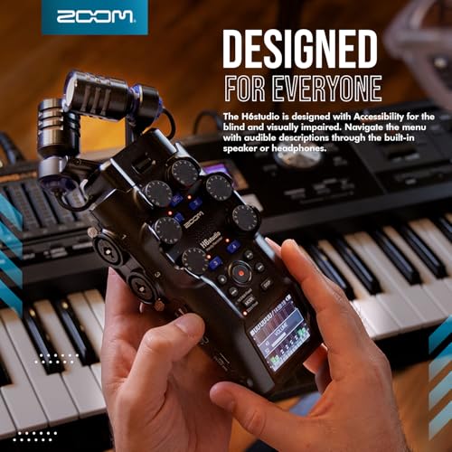 Zoom H6studio Handy Recorder, H6 Studio (H6S) 32-Bit Float Recording, F-Series Preamps, Gain Knobs, Large Mics, USB Audio Interface w/Headphone, MicroSD, Tripod for Podcast Filmmaker Musician