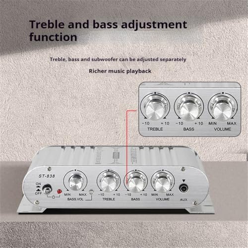 Stereo Audio Amplifier, Mini HiFi 2.1 Stereo Bass Car Home Audio Power Amplifier, Professional Digital Amp for Use on Your Carrier or at Home (Silver)