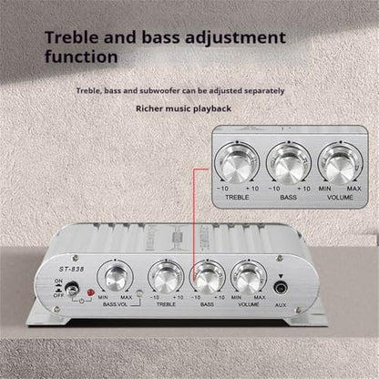 Stereo Audio Amplifier, Mini HiFi 2.1 Stereo Bass Car Home Audio Power Amplifier, Professional Digital Amp for Use on Your Carrier or at Home (Silver)