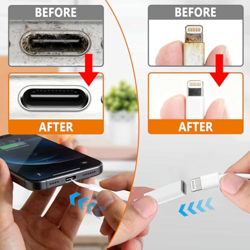 Cell Phone Cleaning Kit, iPhone Cleaning Kit for Charging Port Cleaner Keyboard Cleaning Kit for Airpods/Android/USB C/Earbuds/Laptop/iPad/Camera Lens with Stylus Pen (White, Brush Refill) - color: White (with 10 Mini Brush)