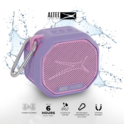 Altec Lansing HYDRATREK Magnetic Bluetooth Speaker, Waterproof IP67, Portable Speaker, True Wireless Pairing, USB-C Quick Charge, 3.7V 400mAh Battery, Voice Assistant, Perfect for Any Adventure - color: Purply Pink