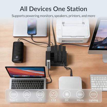 Modular Laptop Charging Station, 2 * 140W, 3 * 40W Retractable USB C Chargers, 10 Type C Ports with Cooling Power Strip, 400W Charging Hub