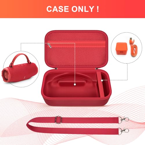 ANKHOH Hard Travel Case for JBL Charge 6 Speaker with Shoulder Strap | Fixed tray, elastic strap and zippered mesh pocket organize the speaker, charger and cables, Black, Case Only - color: Red