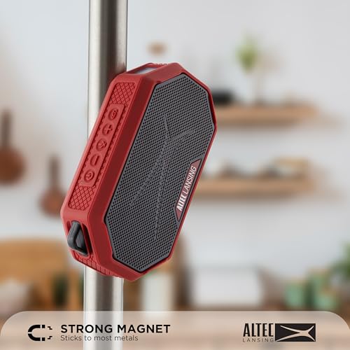 Altec Lansing Portable Bluetooth Speaker HYDRAMINI 2.0, IP67 Waterproof, Portable Speaker, 12h Playtime, Wireless Pairing, USB-C Quick Charge, Magnetic Bluetooth, Voice Assistant Integration - color: Crimson Red/Black