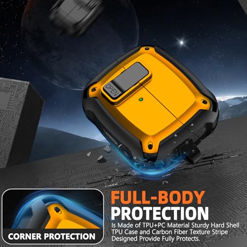 Safety Lock Case for Samsung Galaxy Buds3 FE/Pro/3 (Yellow) | with Cleaning Kit & Keychain,Mecha Protective Case - color: yellow