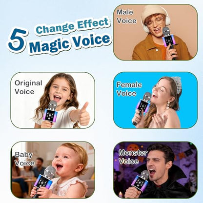 Wireless Bluetooth Karaoke Microphone for Kids & Adults, Singing Mic with Disco Lights, Voice Changer, Built-in Speaker, Portable Karaoke Player for Party & Travel Gifts(Silver) - color: Silver