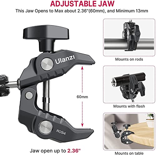 ULANZI Super Clamp Camera Clamp Mount Monitor 360° Ballhead Magic Arm Double Ball Head Adapter with 1/4"-20 & 3/8"-16 Thread for Canon Nikon DSLR Camera/Gopro/LED Lights/Ronin-M/Ronin MX/Freefly MOVI | Ball Head Adapter with 1/4"-20 & 3/8"-16 Thread for C