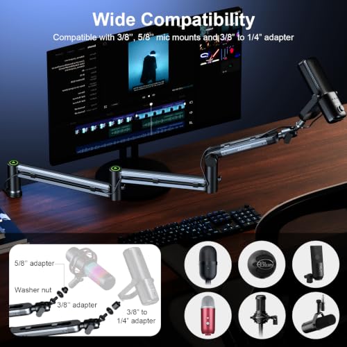 Microphone Arm,Aokeo AK-58i Desk Low Profile Mic Boom Arm Stand,Suitable For Blue Yeti,Snowball iCE,HyperX QuadCast,SoloCast,Elgato Wave,Etc（Gun Metal Gray） - color: AK-58i (Gun Metal Gray)