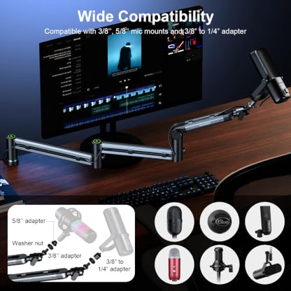 Microphone Arm,Aokeo AK-58i Desk Low Profile Mic Boom Arm Stand,Suitable For Blue Yeti,Snowball iCE,HyperX QuadCast,SoloCast,Elgato Wave,Etc（Gun Metal Gray） - color: AK-58i (Gun Metal Gray)