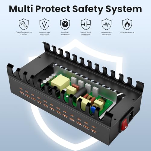 300W Charging Station for Multiple Devices, ALI SEA 24 Port USB C Fast Charging Station, Multi Device Charger Station Organizer Compatible with Cellphone, Tablet, Kindle, iPhone iPad and More