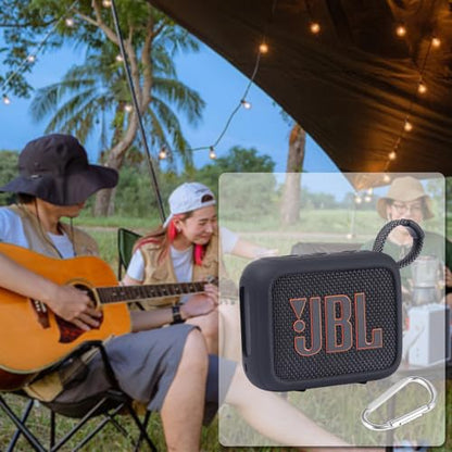 for JBL Go 4 Waterproof Bluetooth Speaker Silicone Cover, Black | Snug Fit, Portable Carabiner Clip, Shock Absorption, Drop Protection, Travel Lightweight Design, Protective Skin Case - color: Black Case
