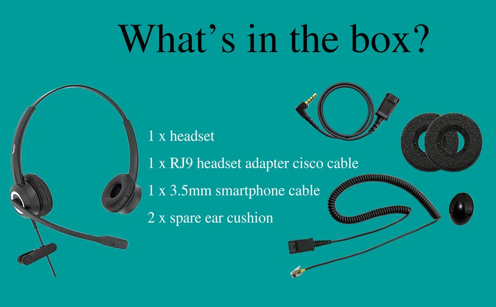 RJ9 Cisco Wired Office Phone Headset HD Voice for Cisco Phones 6851 6861 7945g 7962g 8811 8841 8845 8851 8861 8961 9951 Series Model,Plus 3.5mm Adapter for Smartphone - size: RJ9 Duo for Cisco