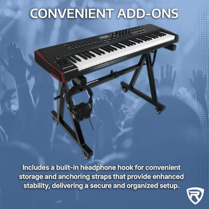 Rockville Z40W Z-Style Pro Keyboard Stand with Wheels, Adjustable Height | Bag Included, Adjustable Width, Lockable Wheels, 250 lb Capacity, Headphone Hook, Fits 49 Keys and Up, EVA Foam Pads
