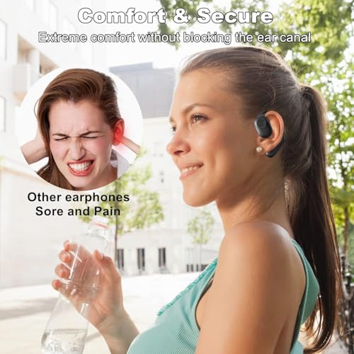 Sainellor 2025 Latest Open-Ear Air Conduction Headphones, 56H Playtime Bluetooth 5.2 Wireless Earbuds, IPX5 Waterproof Sport Earphones, Touch Control, Noise Isolating Running Headset (Black)