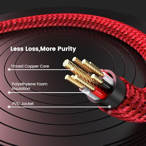 MOSWAG RCA to AUX Cable 1/8 to RCA Stereo Cable Headphone Jack to RCA - color: Red, size: 32.8FT/10M