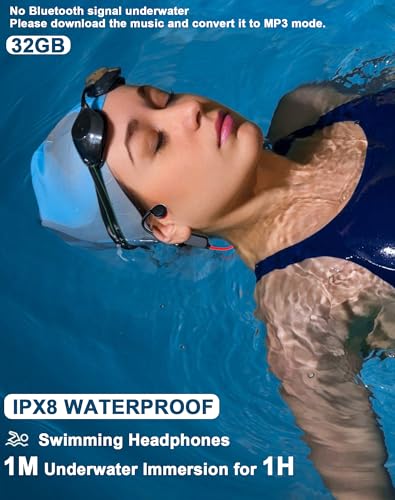 Atopskins Bone Conduction Headphones Bluetooth 5.3 Swimming Headphones IPX8 Waterproof Underwater Swim Headphones for Swimming with 32GB MP3 Swimming Headphones Underwater Sport Running (Redblack)