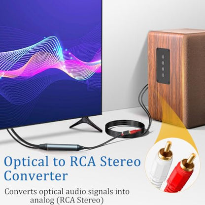 192KHz DAC Optical to RCA Converter, Optical Audio Cable to L/R Stereo Audio Adapter, 5ft(1.7m) One Way Converter Signal Only from SPDIF to RCA Adapter for TV Digital Audio Out to Analog Sound System - color: White&Red
