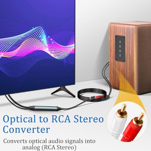 192KHz DAC Optical SPDIF to RCA Stereo Audio Converter 5ft One-Way | Signal Only from TV Optical to RCA Speaker, Must Be Powered by Its USB Cable, TV Audio Output Format Must Set to PCM Stereo - color: White&Red