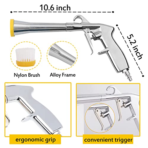 Car Cleaning Gun - High Pressure Air Blow Interior Detailing Kit With Air Duster Blower - Compressor Needed Tools (Silver)