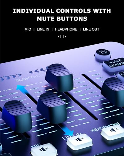 Gaming Sound Board Audio Interface Voice Changer for PC PS4 PS5 Streaming Mixer Soundboard Compatible with XLR Condenser/Dynamic Microphone