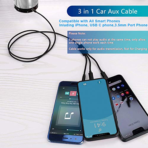 3 in 1 Aux Audio Cord for iPhone [Apple Mfi Certified], USB C to 3.5mm Aux, Lightning to 3.5mm Aux Cable Fit with iPhone 16 15 14, Pixel 9 8 7, Galaxy S24 S23, iPad/MacBook Pro to Car Stereo 4FT