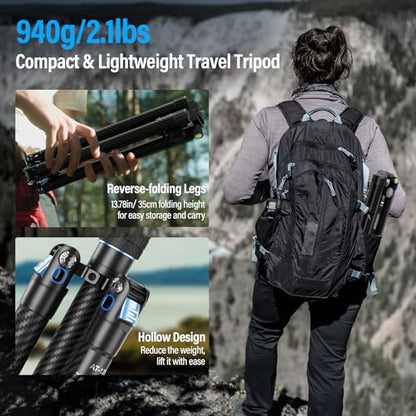 SIRUI 60" Carbon Fiber Tripod for Camera with 360° Panoramic Ball Head, Arca QR Plate, Compact Lightweight 2.1lbs Travel Tripod for DSLR Video Camcorder, Max Load 10kg, Traveler X-III - size: 60" Ball Head Tripod