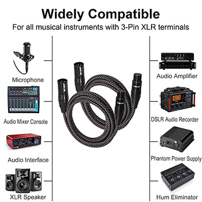 XLR Cables Braided 10 Feet 2 Pack | Anti-tangling Durable Premium Microphone Cables 3 Pin XLR Male to Female Patch Cords - size: 2-Pack 10Ft