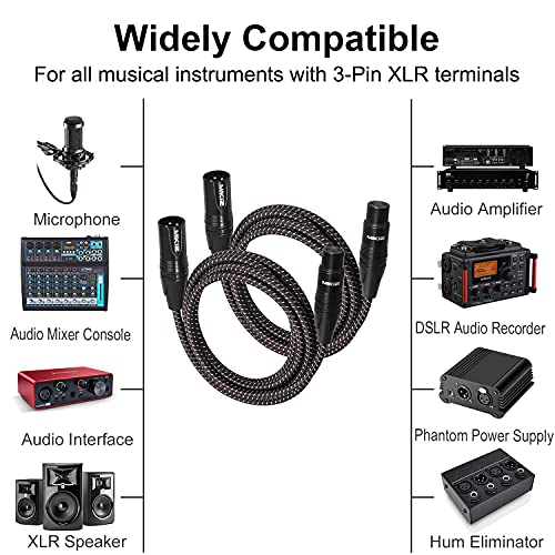 XLR Cables 1 Feet 2 Packs - 3 Pins XLR Male to Female for Microphone | Short braided balanced patch cables shielded - size: 2-Pack 1Ft