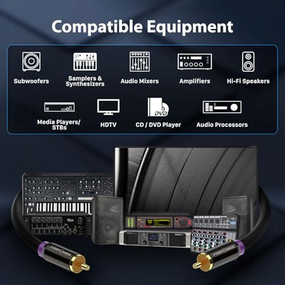 FosPower Subwoofer Cable (35ft FT) RCA to RCA Audio Stereo Cable, Male to Male - Dual Shielded Cord | 24K Gold Plated Connector | Corrosion Resistant | Clean Sounding Signal - size: 35 Feet