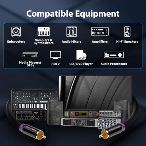 FosPower 35FT RCA Subwoofer Audio Cable S/PDIF 24K Gold Plated Male to Male | Heavy-duty RCA to RCA subwoofer cable featuring 24K gold-plated connectors, dual shielding & corrosion resistance. - size: 35 Feet