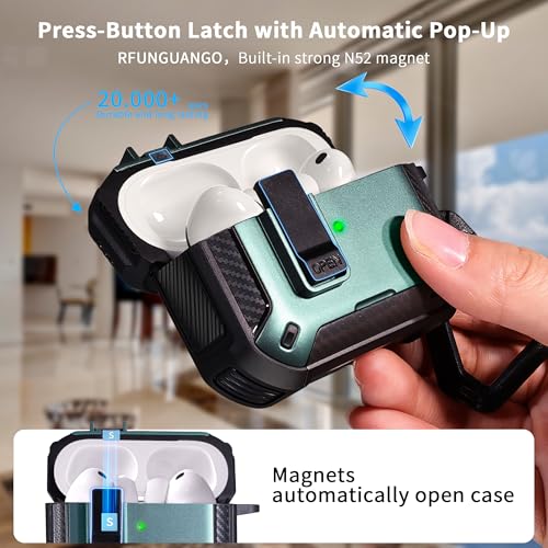 AirPods Pro 3 Case with Safety Lock Phone Stand Magsafe, Green | Compatible with Apple AirPods Pro 3rd Generation Case with Cleaner Kit & Carabiner, Magnetic Lid, Drop-proof - color: FK-Green, size: AirPods Pro 3 Case