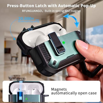 AirPods Pro 3 Case with Safety Lock Phone Stand Magsafe, Green | Compatible with Apple AirPods Pro 3rd Generation Case with Cleaner Kit & Carabiner, Magnetic Lid, Drop-proof - color: FK-Green, size: AirPods Pro 3 Case