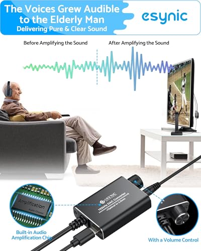 eSynic Portable Optical to 3.5mm/Aux Adapter-7 FT Long-192KHz DAC Converter-Metal Shell-Built in Amplifier Chip-Easy to Setup- from HDTV/Blu-Ray/Gaming Console to 3.5MM Audio Speaker & Headphone