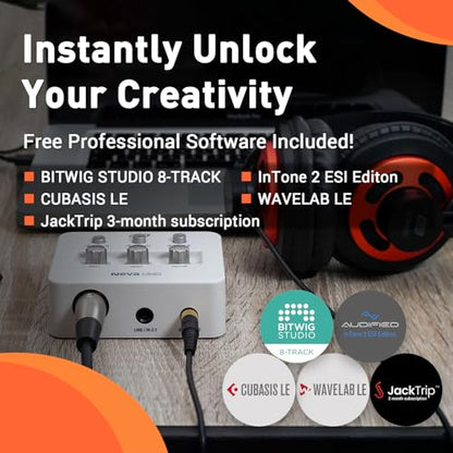 ESI Neva UNO | Professional 24-bit/192kHz 2x2 USB Audio Interface for PC and Mac with XLR, Line, and DI Inputs, Podcasting, and Streaming, Perfect for Guitarists, Music Production Software Included