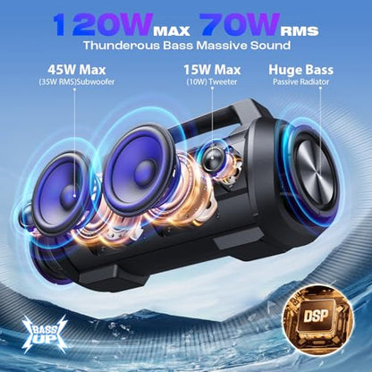 W-King Portable Bluetooth Speaker, 120W Peak Loud Bass Boombox Outdoor - style: D10