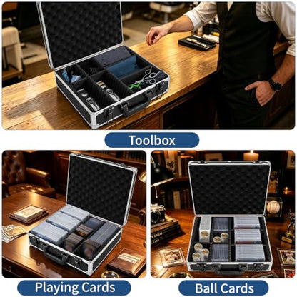 Aluminum Storage Case with Adjustable Dividers, Multi-Function Lockable Storage Carrying Case for Graded Card, Barber Tools, Makeup Tools, etc (Large) ﻿ - size: L 15'' X W 13' X H 5''