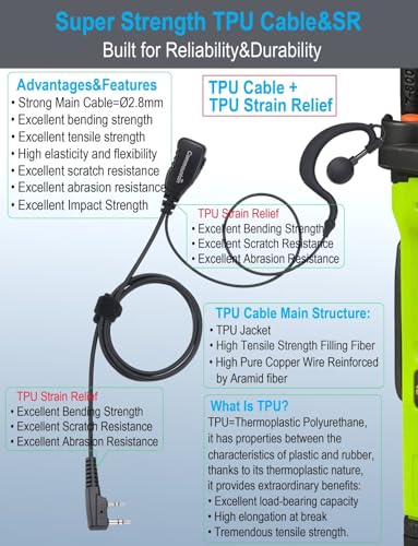 commountain Earpiece for Kenwood Baofeng 2-Pin Walkie Talkies Radios | Fits TK Series & UV-5R BF-F8HP and more, G-Shape Earhook Headset Fits Left or Right Ear, Noise Reducing PTT Mic