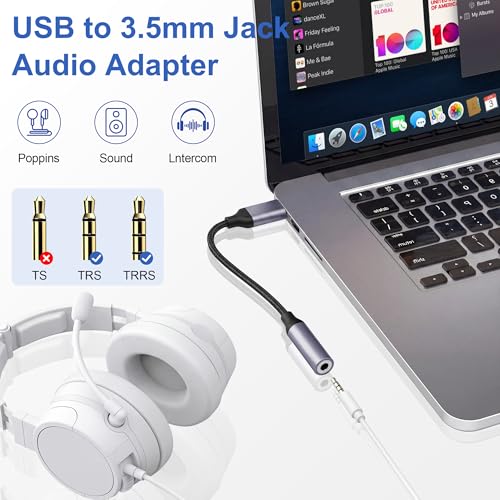 2 Pack USB to 3.5mm Jack Audio Adapter, External Sound Card, Mic-Supported USB to Aux Adapter Compatible with Headset, Laptop, PC, Linux, PS4, PS5 and More Devices