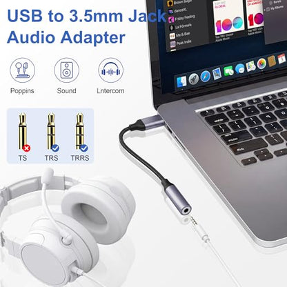 2 Pack USB to 3.5mm Jack Audio Adapter, External Sound Card, Mic-Supported USB to Aux Adapter Compatible with Headset, Laptop, PC, Linux, PS4, PS5 and More Devices