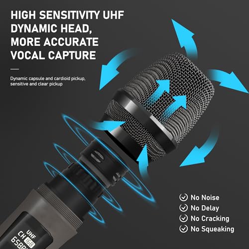 Wireless Microphones, Professional Dual Karaoke Microphones, Wireless Dynamic Microphone System Set with Rechargeable Receiver for Home Party, Speech, Wedding, Church, PA System - color: Red