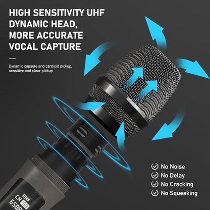 Wireless Microphones, Professional Dual Karaoke Microphones, Wireless Dynamic Microphone System Set with Rechargeable Receiver for Home Party, Speech, Wedding, Church, PA System - color: Red