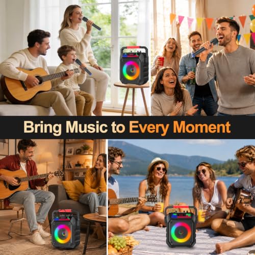 Karaoke Machine and 2 Wireless Microphones for Adults & Kids | Karaoke Speaker with RGB Lights, Supports Bluetooth/USB/TF/AUX Inputs, Portable for Home Parties & Outdoor Events