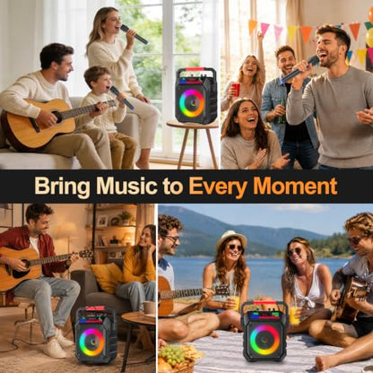 Karaoke Machine and 2 Wireless Microphones for Adults & Kids | Karaoke Speaker with RGB Lights, Supports Bluetooth/USB/TF/AUX Inputs, Portable for Home Parties & Outdoor Events