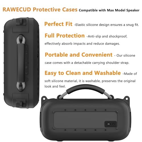 Protective Case for Bose SoundLink Max Portable Bluetooth Speaker | Accessories Hard Carrying Case and Silicone Cover Combo with Carrying Strap (Black) - color: Black