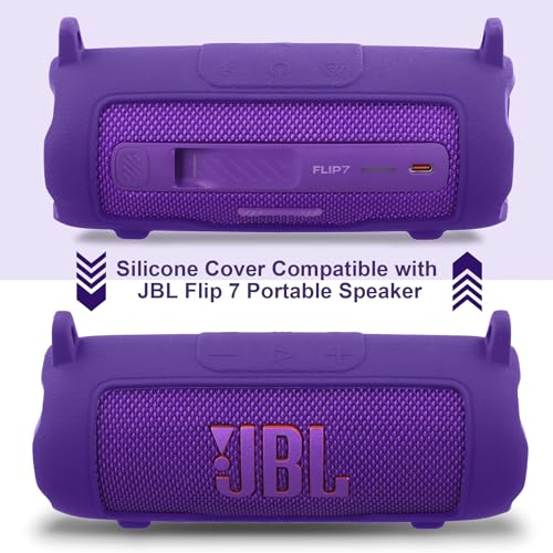 co2CREA Silicone Case for JBL Flip 7 Portable Waterproof Speaker, Purple | Portable Travel Soft Cover with Detachable Shoulder Strap, Protective Skin Case, Hands-Free Carrying, Lightweight - color: Purple Case