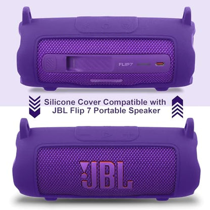 co2CREA Silicone Case for JBL Flip 7 Portable Waterproof Speaker, Purple | Portable Travel Soft Cover with Detachable Shoulder Strap, Protective Skin Case, Hands-Free Carrying, Lightweight - color: Purple Case